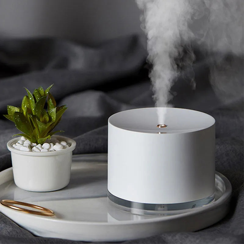 Wireless ultrasonic humidifier 780ml portable USB rechargeable with night light in white
