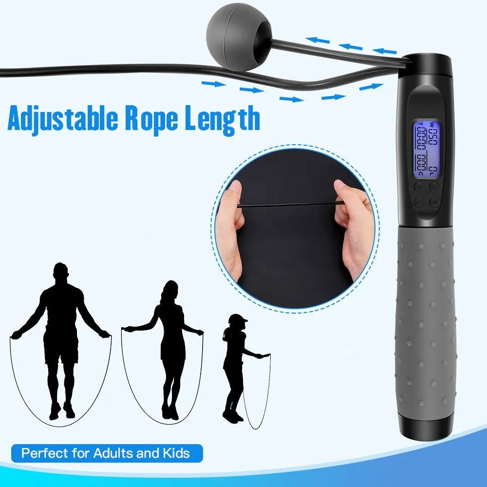 Smart electronic counting skipping rope with ABS TPE handle, 3m and 30cm PVC ropes, and 325mm rubber ball.