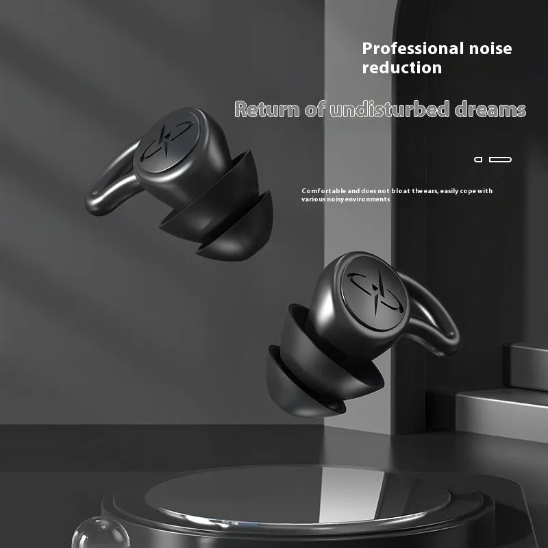 Pair of silicone noise reduction earplugs in black, pink, and white, 2x3cm, from Sky series