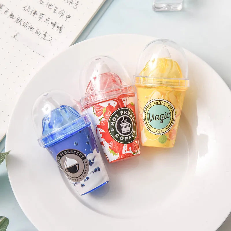 Plastic ice cream shape correction tape with tea cup design in blue shell on white background