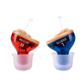 Q10 CIC hearing aid in red and blue colours with automatic calibration for discreet hearing assistance