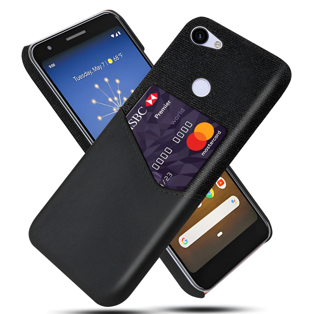 Leather Google Pixel phone case in solid colour, shown on a phone.