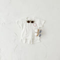 Korean style baby cotton two-piece suit set with heart printing and plaid pattern in white, pink, or grey
