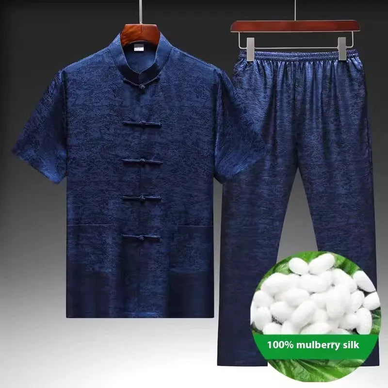 Mulberry silk Tang suit traditional Chinese jacket for men in light green colour
