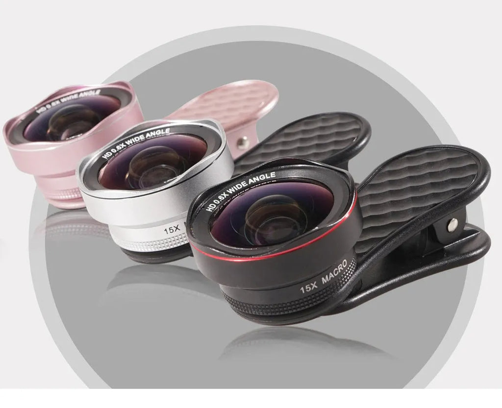 LQ-046 black mobile phone wide-angle and macro lens kit with clip and storage box