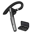 Black mono ear Bluetooth headset with over-ear hanging design and IPX6 waterproof rating