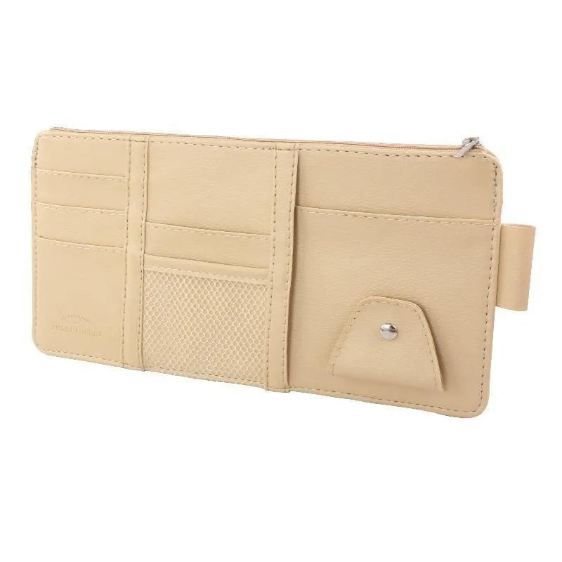 Car sun visor pocket organizer with acrylic plastic construction for storing cards and glasses
