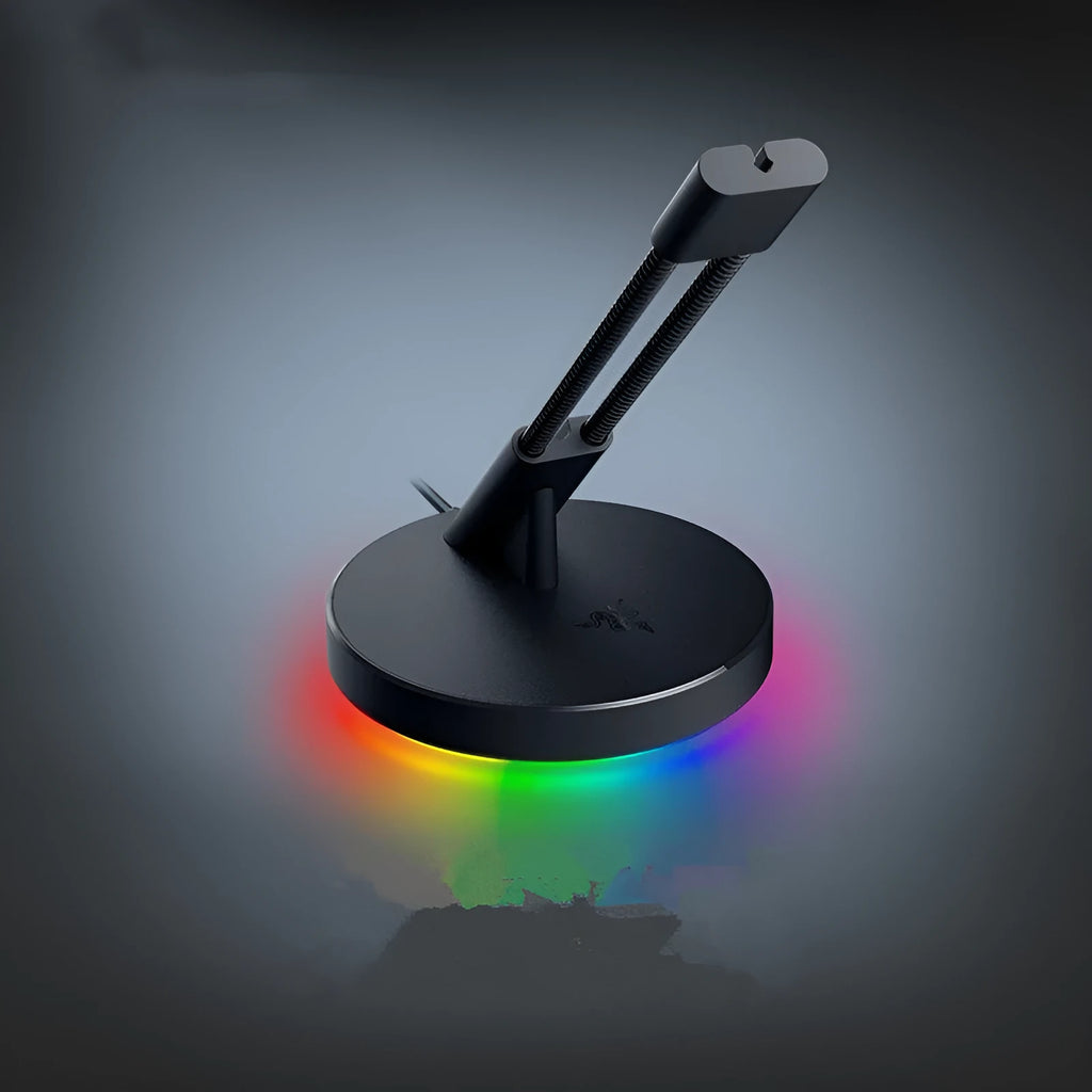 Thunder Snake black RGB mouse cable fastener with lighting effects on desk