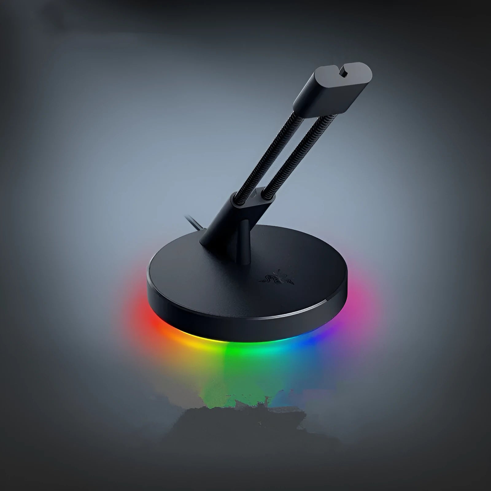 Thunder Snake black RGB mouse cable fastener with lighting effects on desk