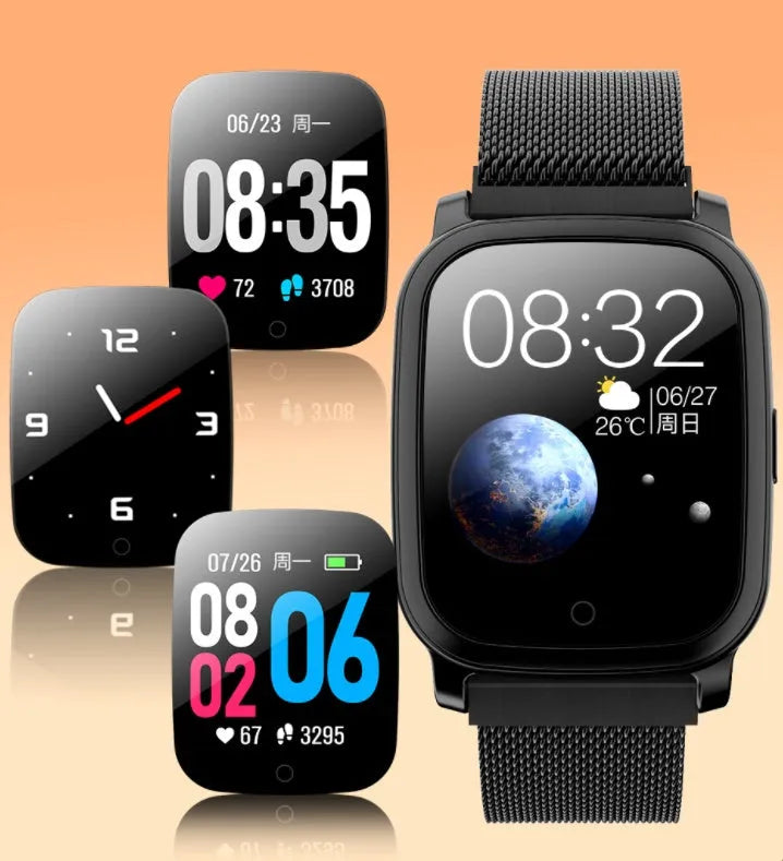 Smart pedometer watch with temperature measurement in black or silver with 1.3 inch screen