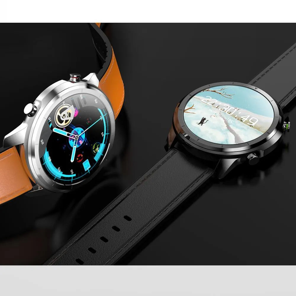 LEMFO LF26 smart bracelet showing 1.3 inch screen and side button in silver and brown colour option.