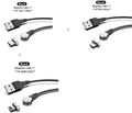 Rotating magnetic three-in-one data cable 1m with Android Apple Type C heads in black