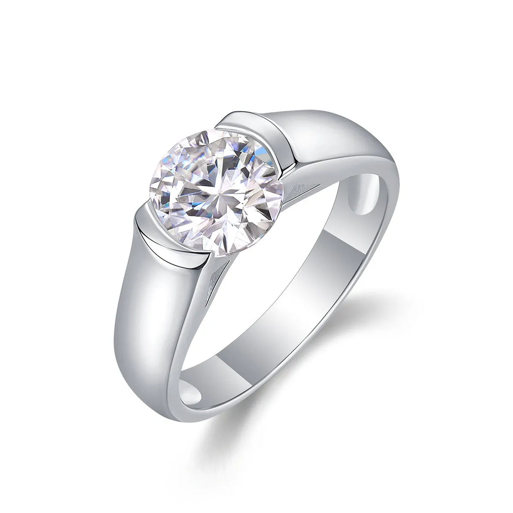 Moissanite wedding ring set, 2 carat stone, S925 silver with platinum plating, sizes 5 to 9, gift box