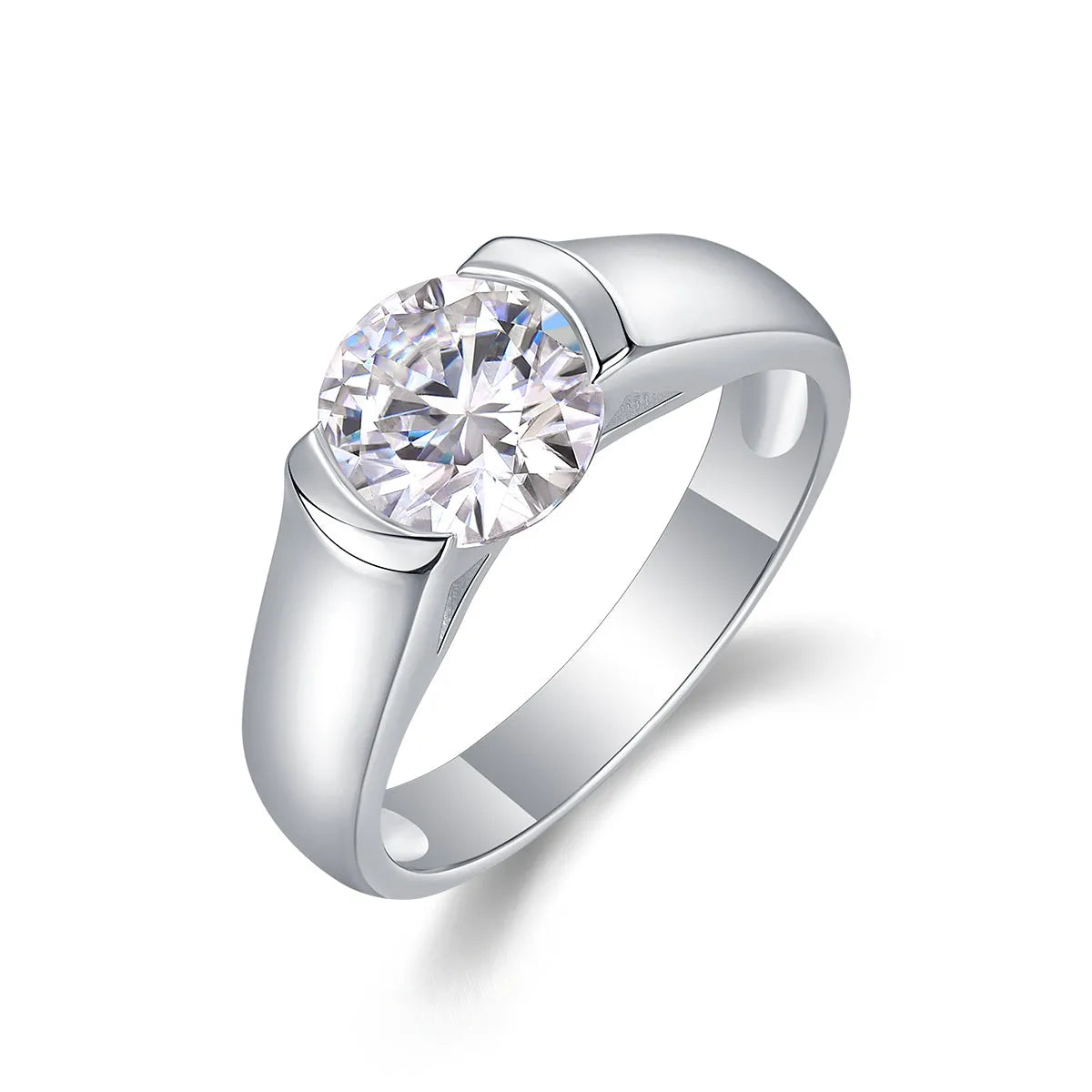 Moissanite wedding ring set, 2 carat stone, S925 silver with platinum plating, sizes 5 to 9, gift box
