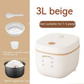 White 3L rice cooker with black inner pot and included accessories