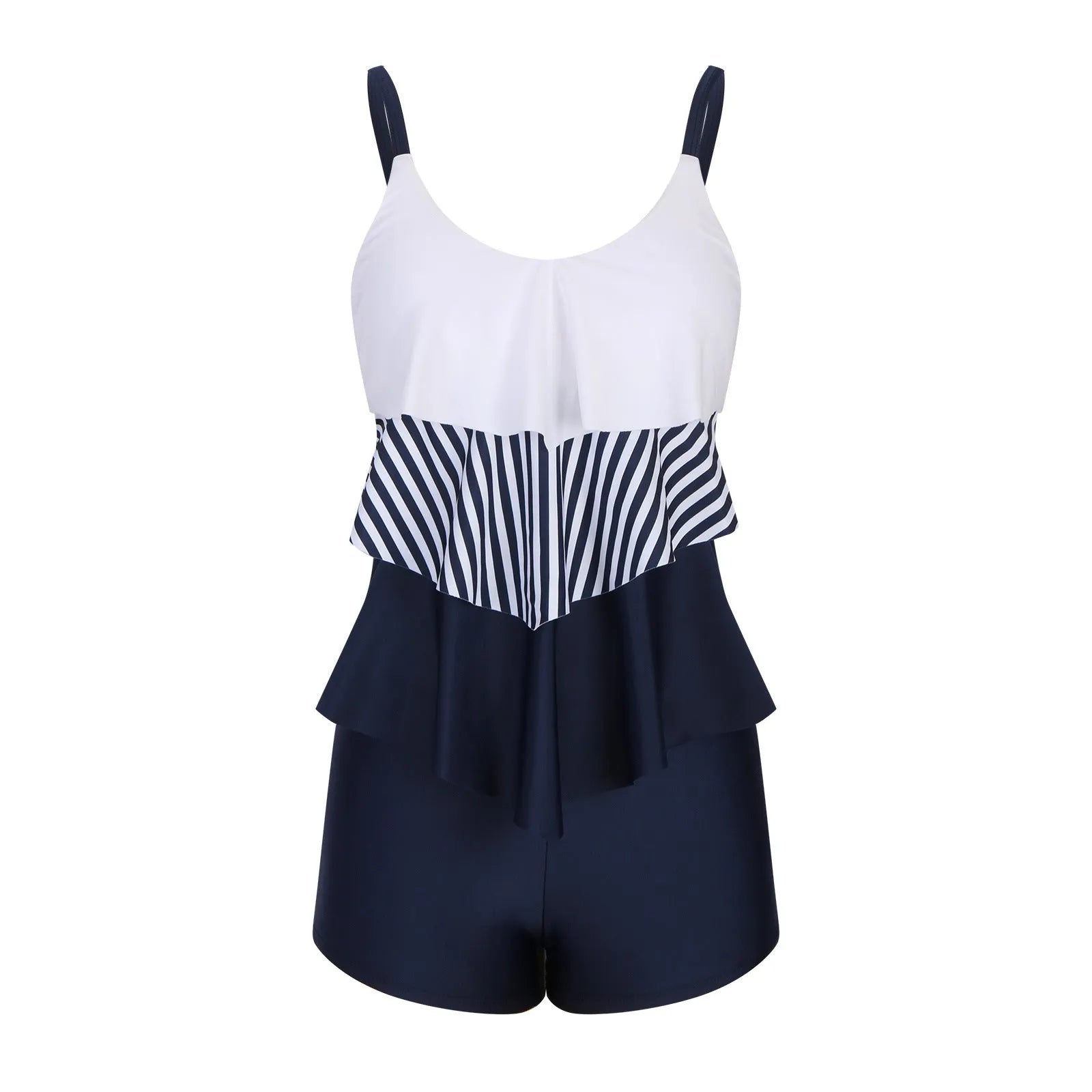 Ladies stripe swimsuit with boyshorts design in image colour