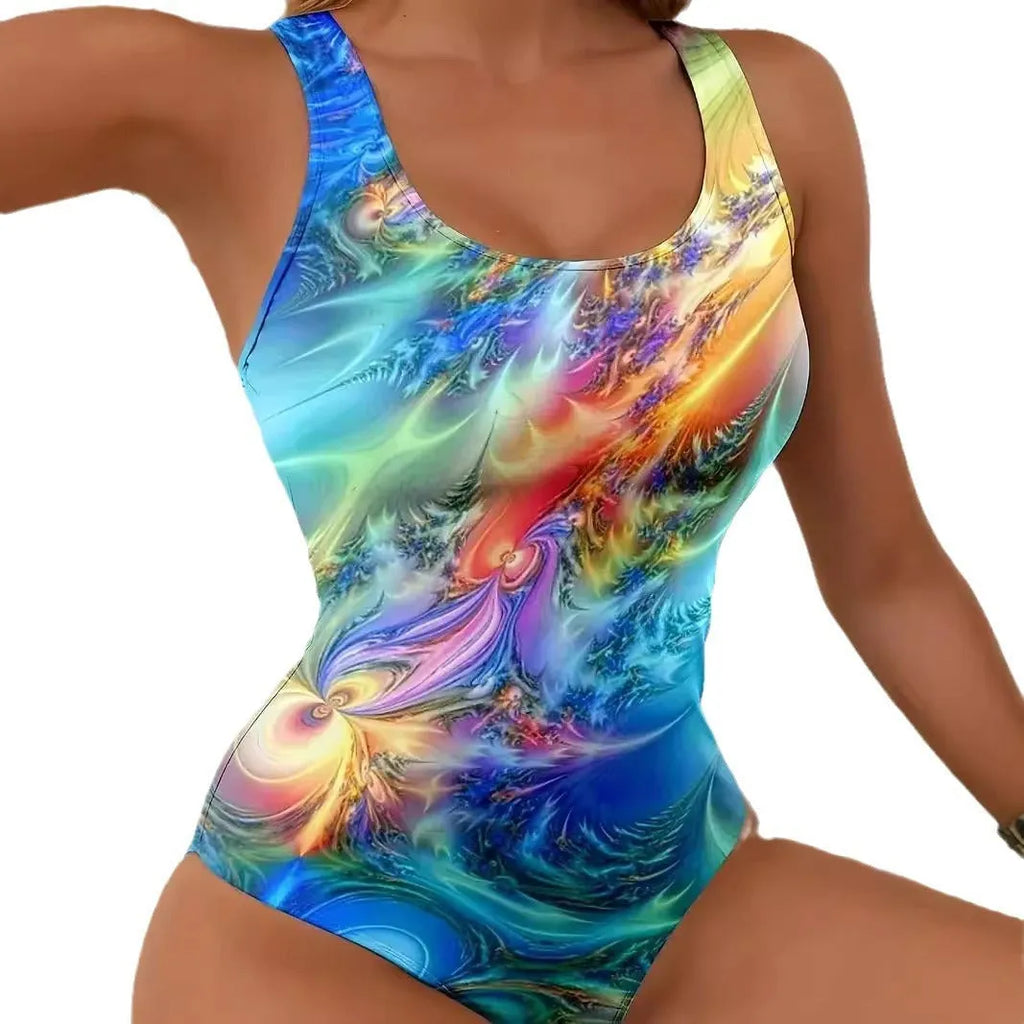 3D effect high waist suspender skirt one-piece swimsuit in colour G103Z76 on model