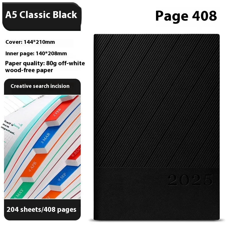 Executive leather notepad open showing 80g paper with striped PU cover in professional colour