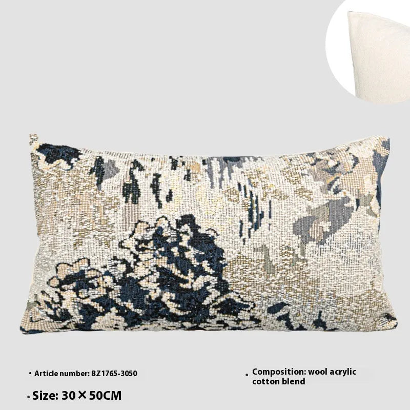 Antique blue floral artistic pattern on a square and a bolster decorative pillowcase.