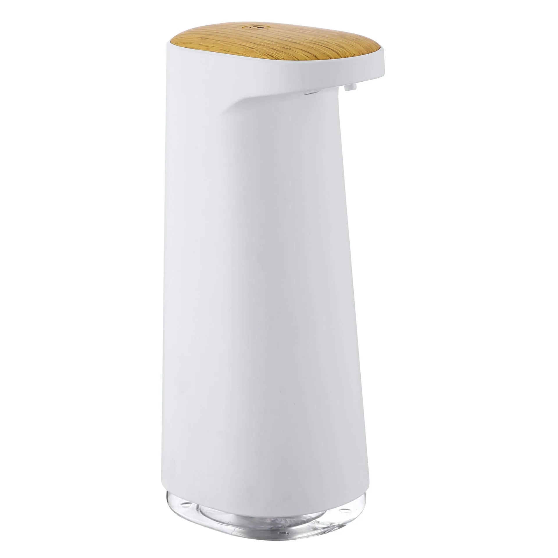White automatic foam soap dispenser with infrared sensor on a bathroom countertop