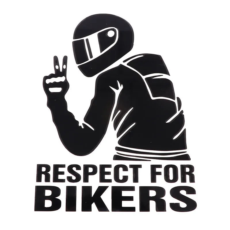 Respect For Bikers motorcycle sticker measuring 15x11cm in reflective silver colour