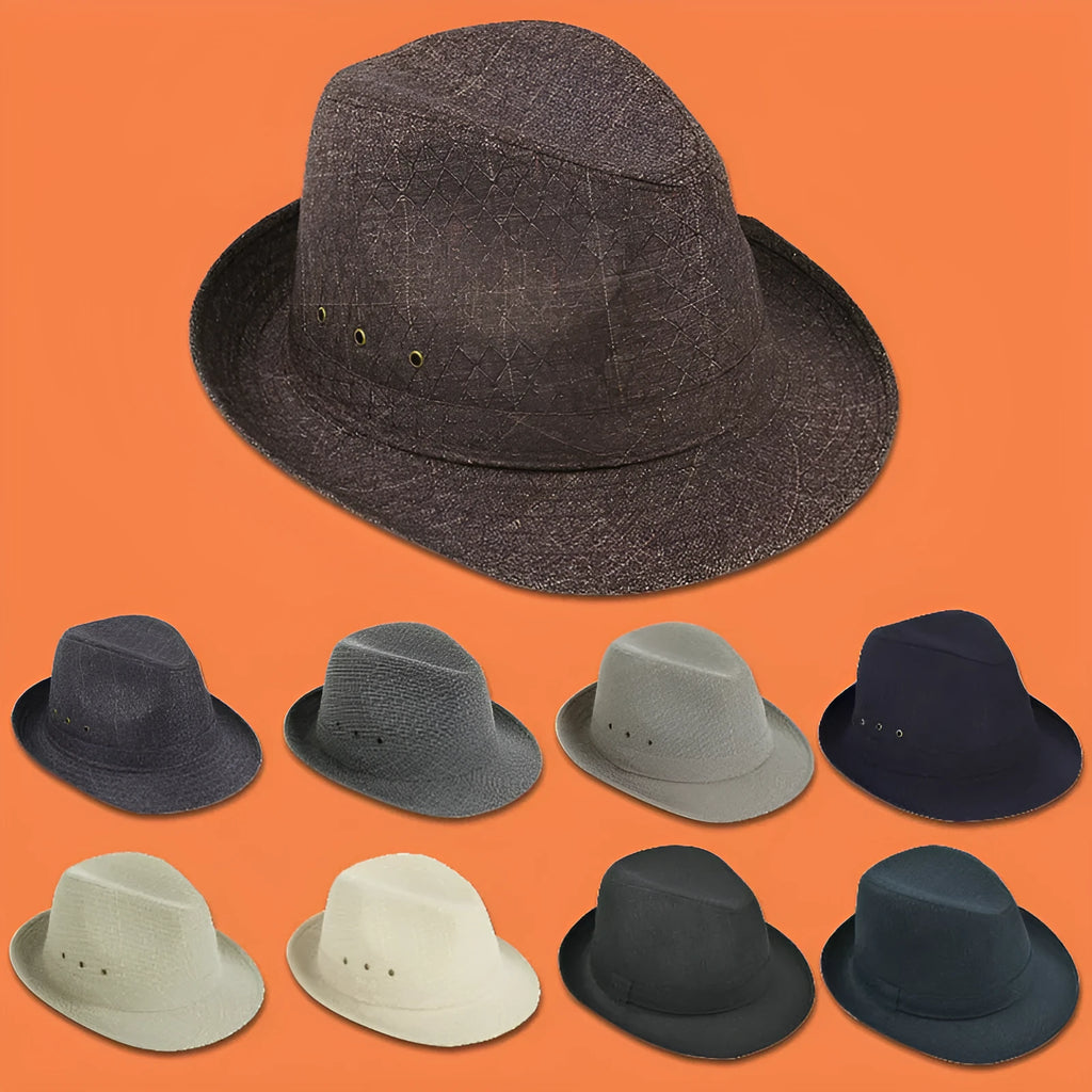 A classic brown fedora hat with a pinched crown and medium brim on a wooden table, showing its structured silhouette.