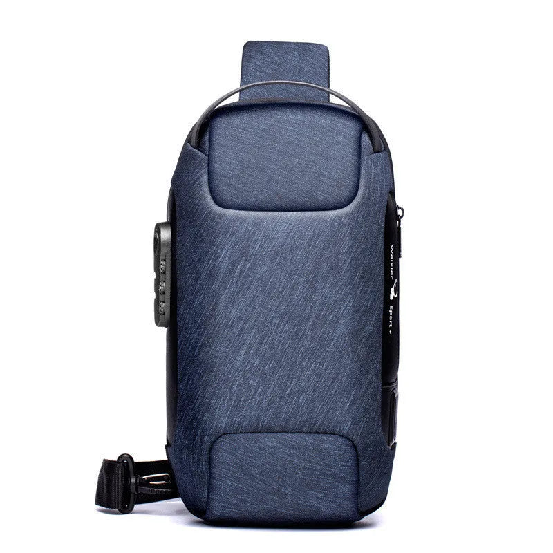 Men's medium canvas chest bag in camouflage colour with zipper and cross-body strap