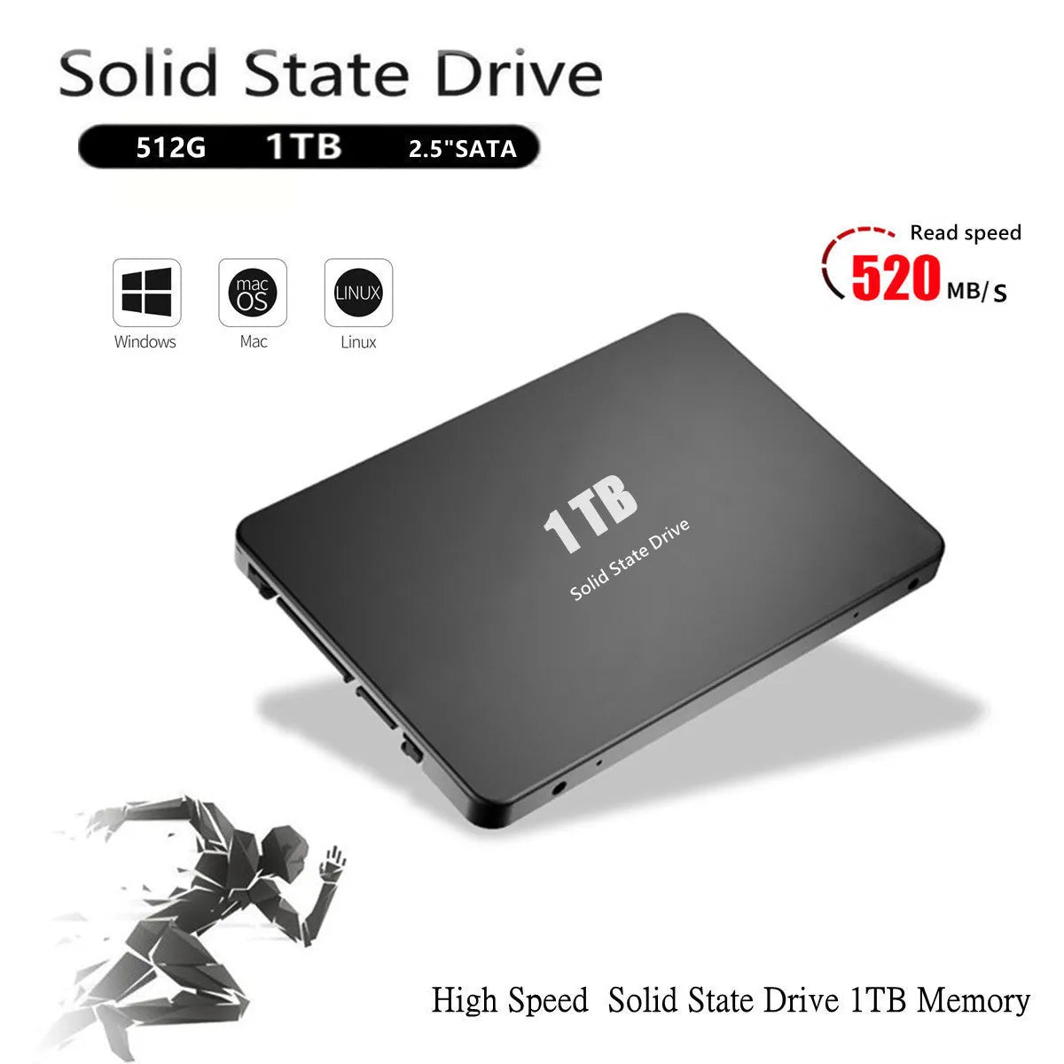 2.5 inch 1TB SATA3 solid state drive with 7mm thickness for notebook and desktop upgrade