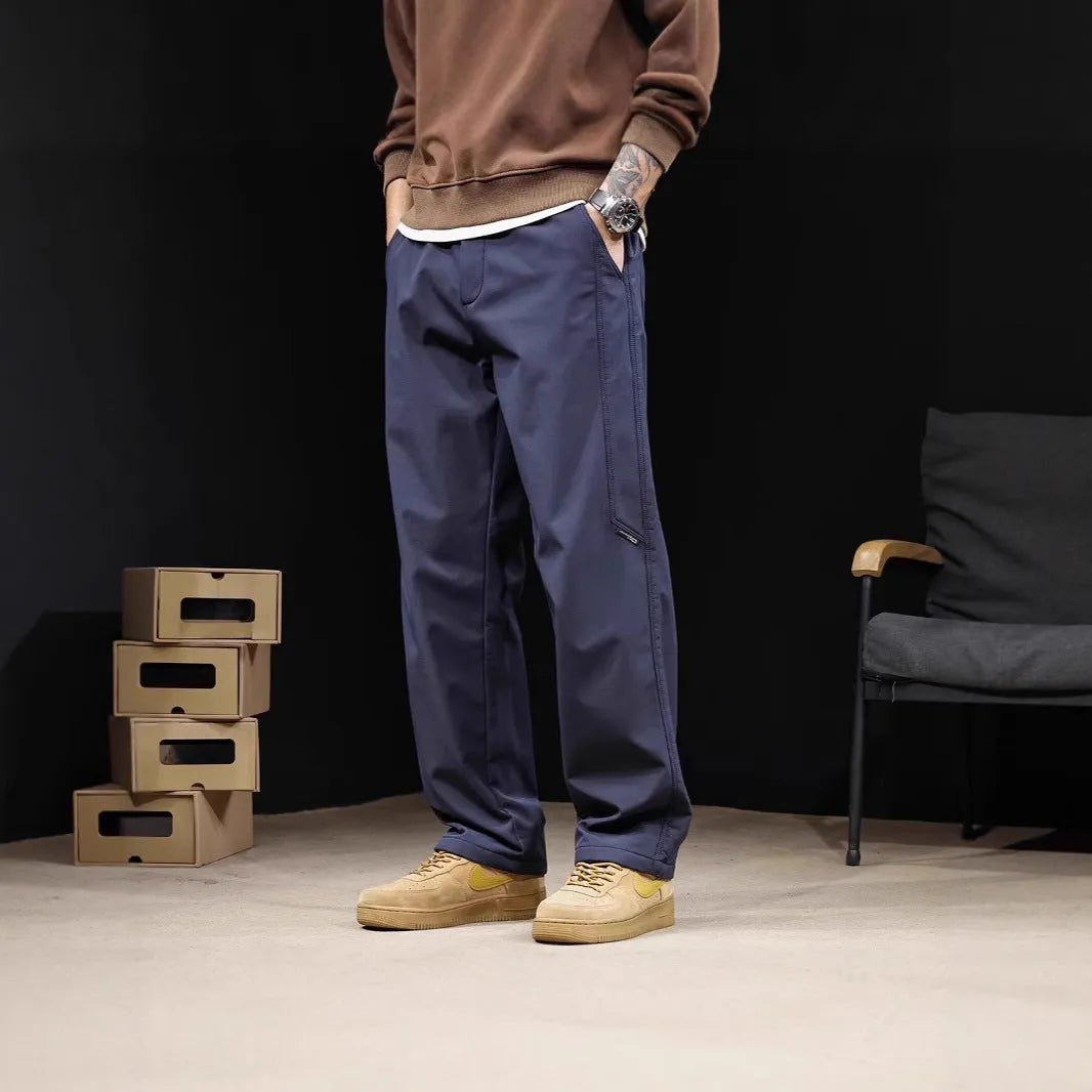 Japanese retro wide-leg pants, high waist drawstring, solid colour black, for men