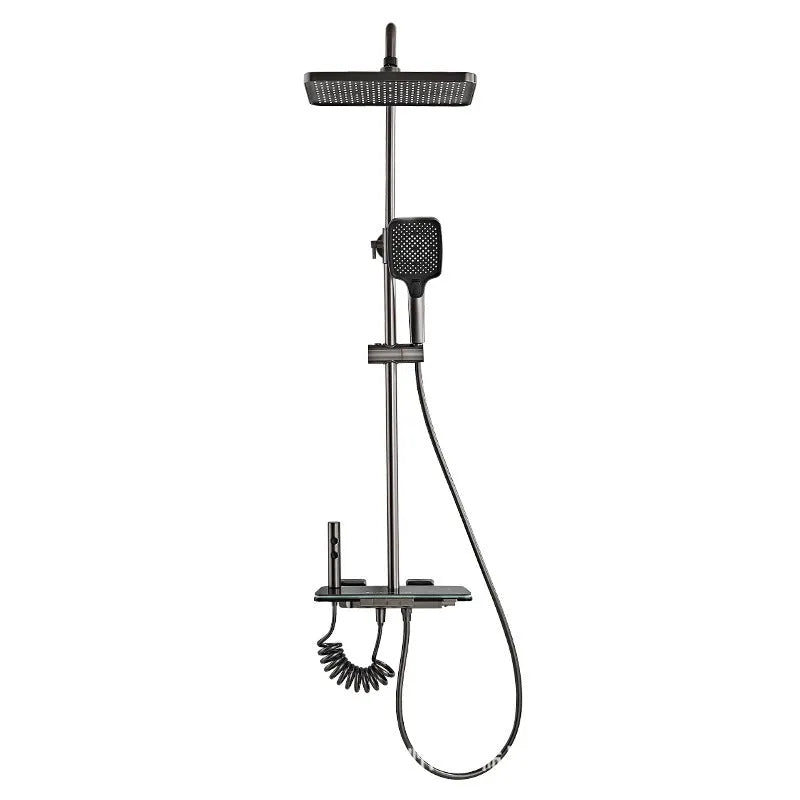 Aluminium digital display shower head set in white or grey for concealed installation.