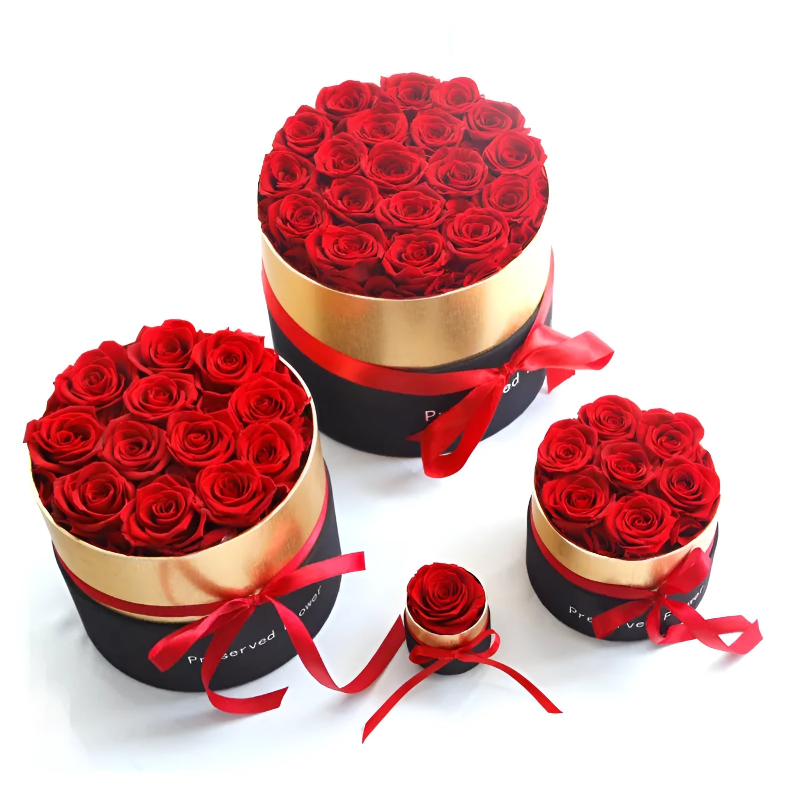Preserved real roses in luxury gift box with large, medium and mini size options