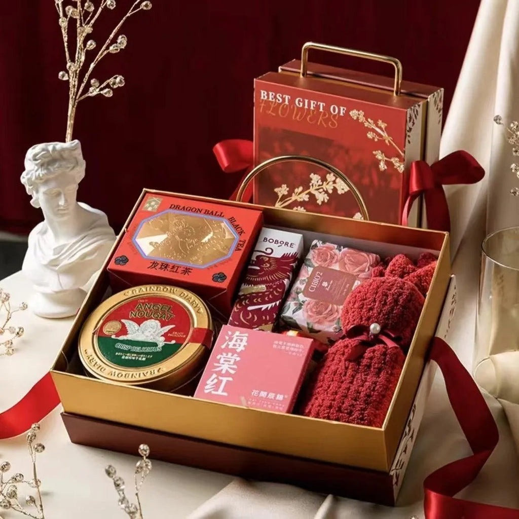 Hand gift box for girls pajamas marriage engagement in champagne gold with ironing craft finish