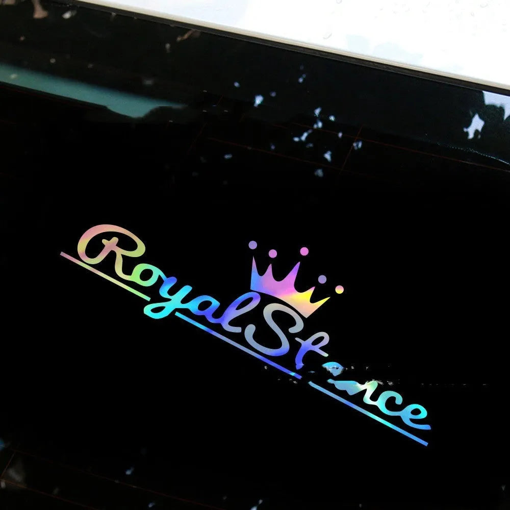 Reflective colourful crown design car sticker made from PET vinyl, dimensions 30cm by 12cm.