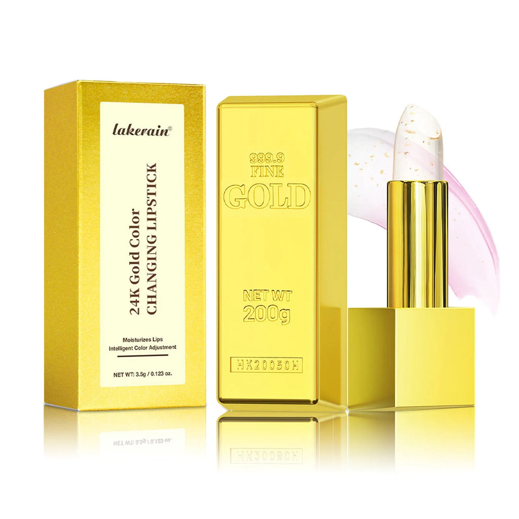 Gold foil colour-changing lipstick with moisturising formula, 3.5g net content, shiny finish