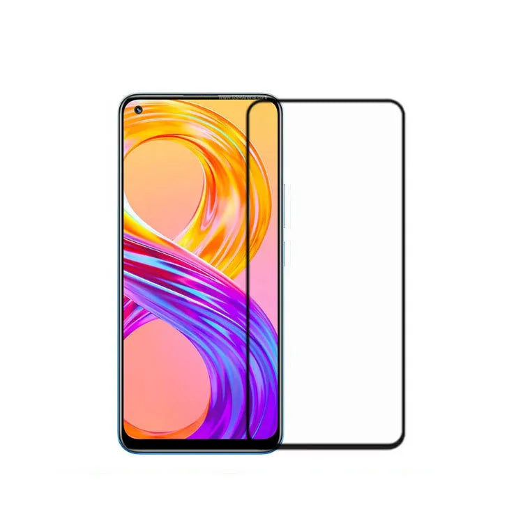 Black tempered glass screen film with rubber screen printing for Realme 8 and Realme 8 Pro