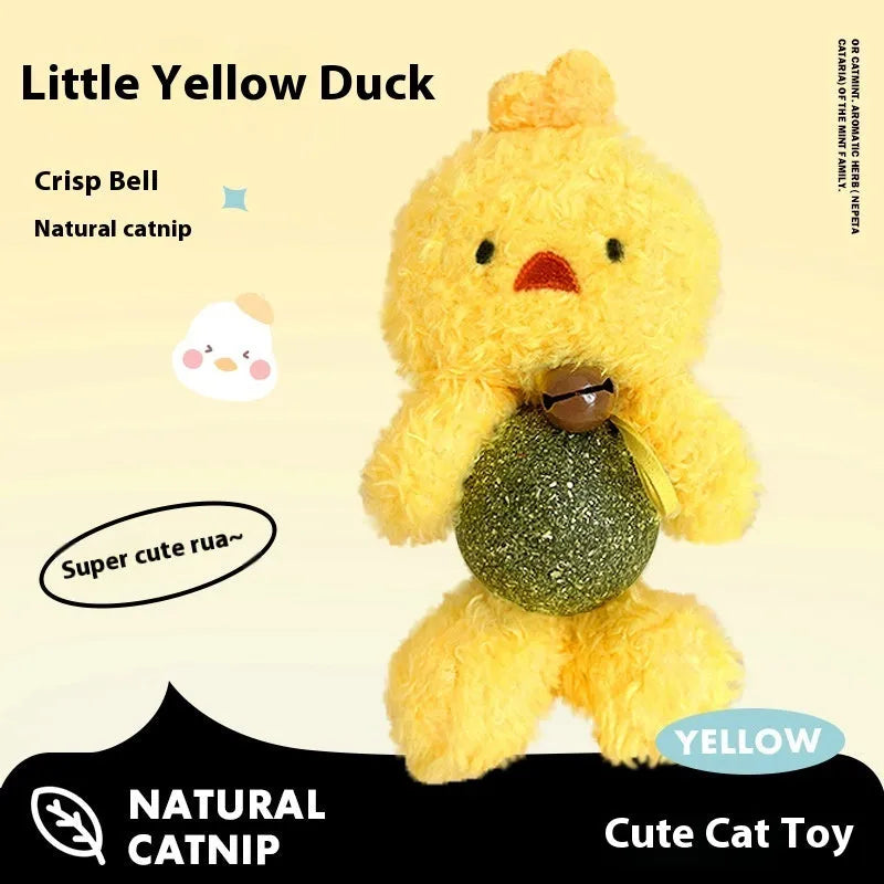 Brown bear plush cat toy with a bell and a mint ball for chewing, measuring 15cm tall.