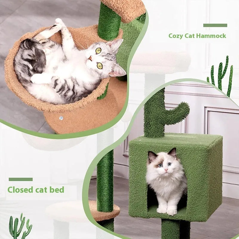 Green wooden cat climbing frame with jumping platform measuring 43x33x87cm