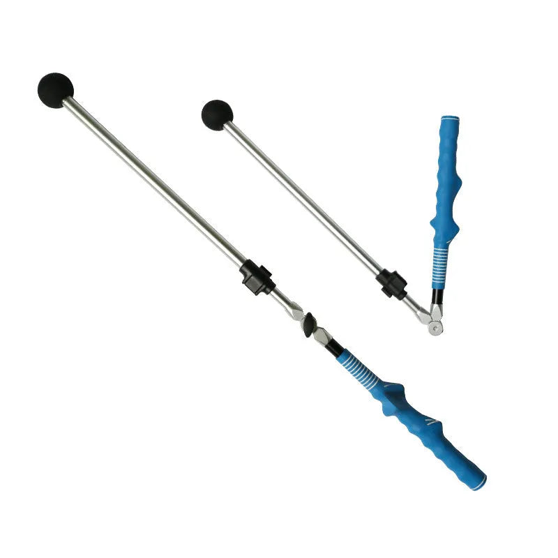 Golf folding swing trainer with aluminium shaft and rubber grip, extended to 110cm, black colour