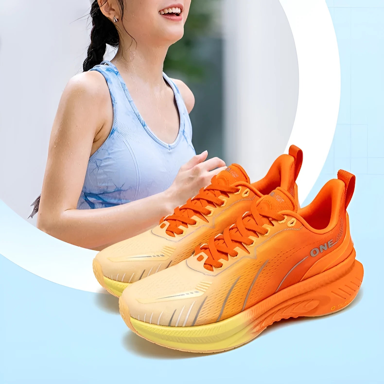 Low-top running sneakers with embroidered detail on a breathable mesh upper and rubber sole.