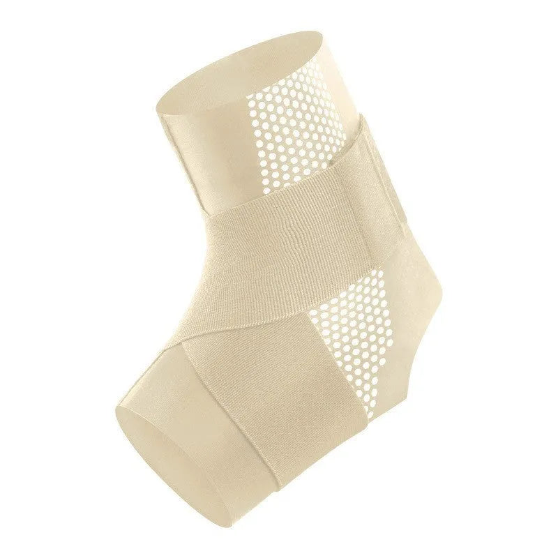 Black lycra cloth ankle support with anti-kick protection shown on adult ankle