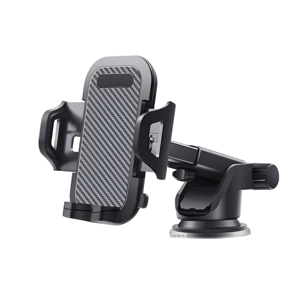 Black universal car phone holder for mobile devices between 4 and 7 inches.
