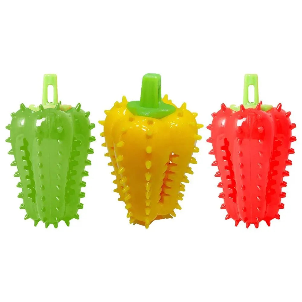 Interactive dog teething chew toy in TPR rubber, 10x5.2cm, treat dispensing, beef scent, green red yellow