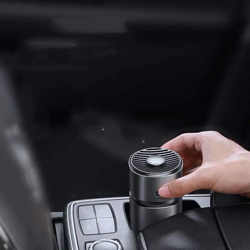 Black car cup holder fan aromatherapy diffuser with aluminium alloy body and two balm inserts