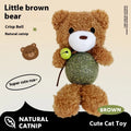 Plush catnip ball toy shaped like a small animal, showing dimensions and a mint-scented ball.