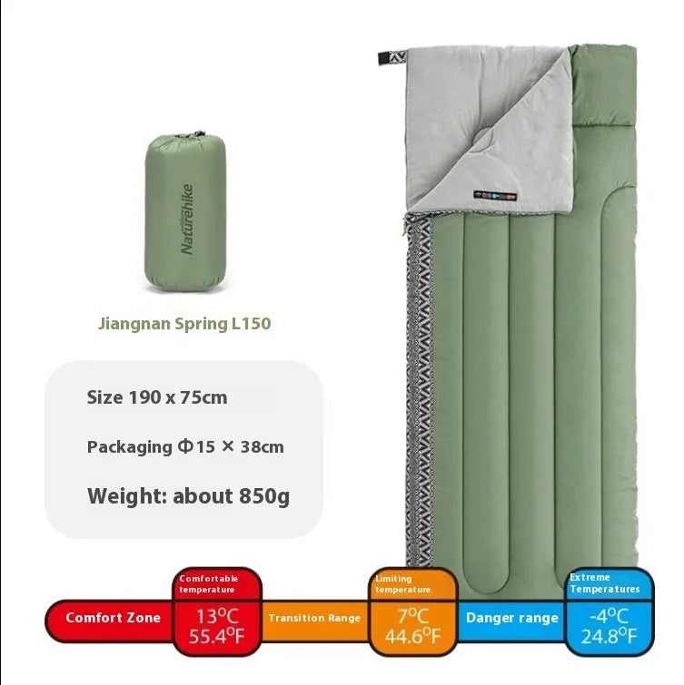 Four seasons portable camping sleeping bag with storage bag in adult size 190x75cm.
