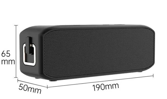 Black waterproof Bluetooth speaker with control buttons and multiple connection ports