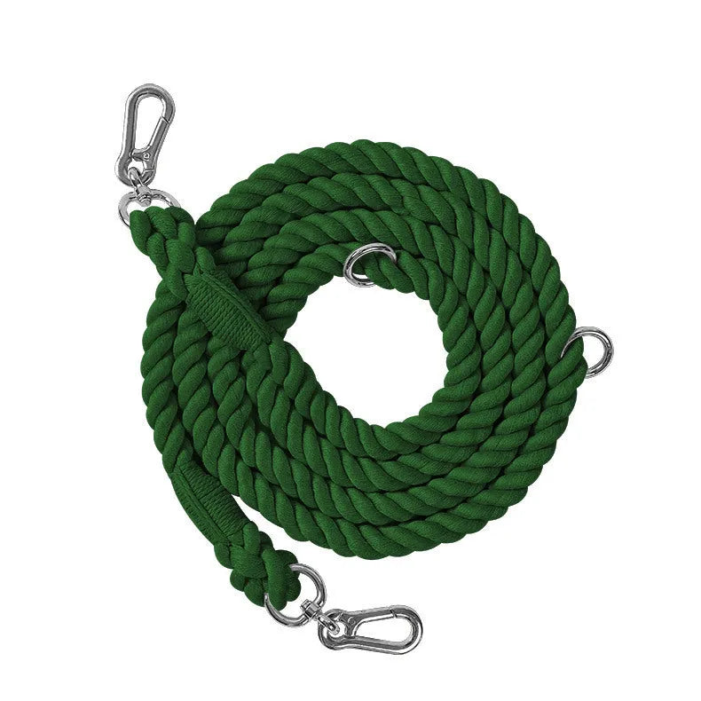 Woven rainbow double-ended dog lead with hand-held rope section in multiple colour options