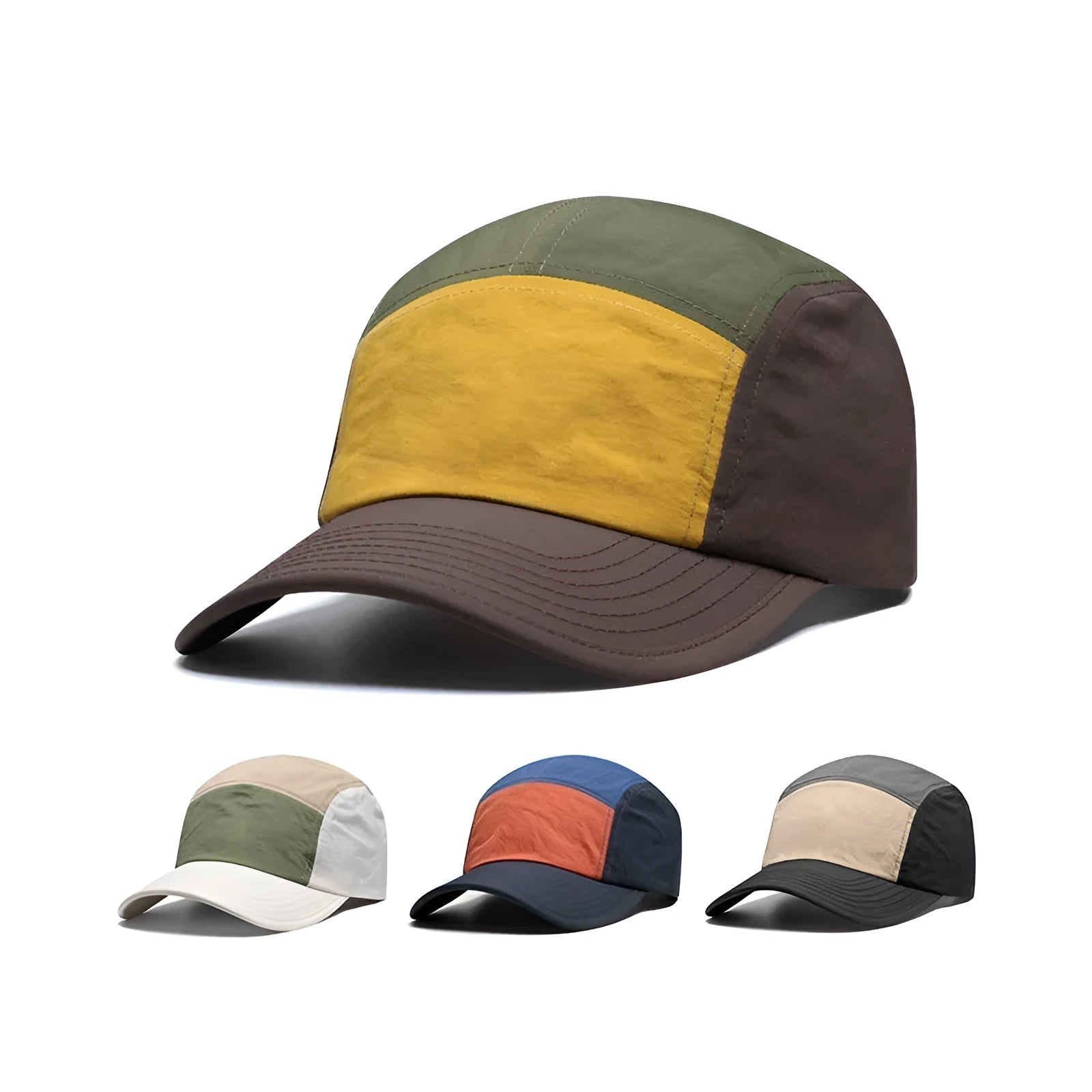 Men's adjustable baseball cap in army green with a curved brim, made from quick-drying cotton-polyester fabric.