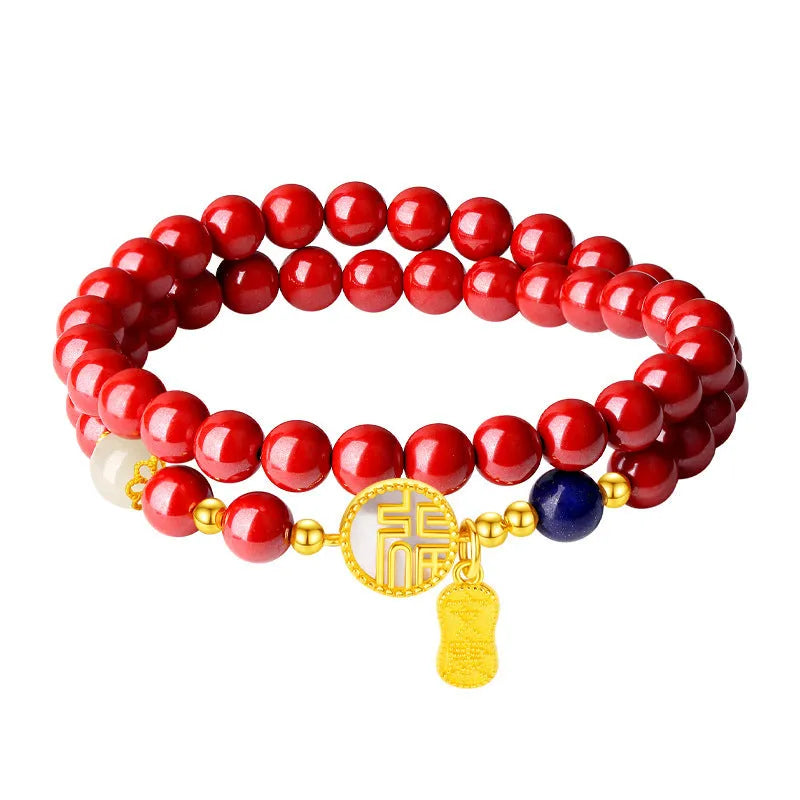 S925 sterling silver bracelet with white shell blessing card design and purple gold sandstone elements