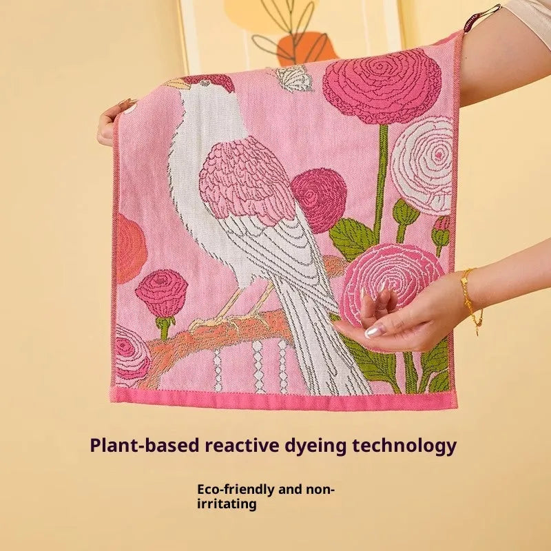 Class A pure cotton gauze square towel 40x34cm multipack with printed colour patterns on white background